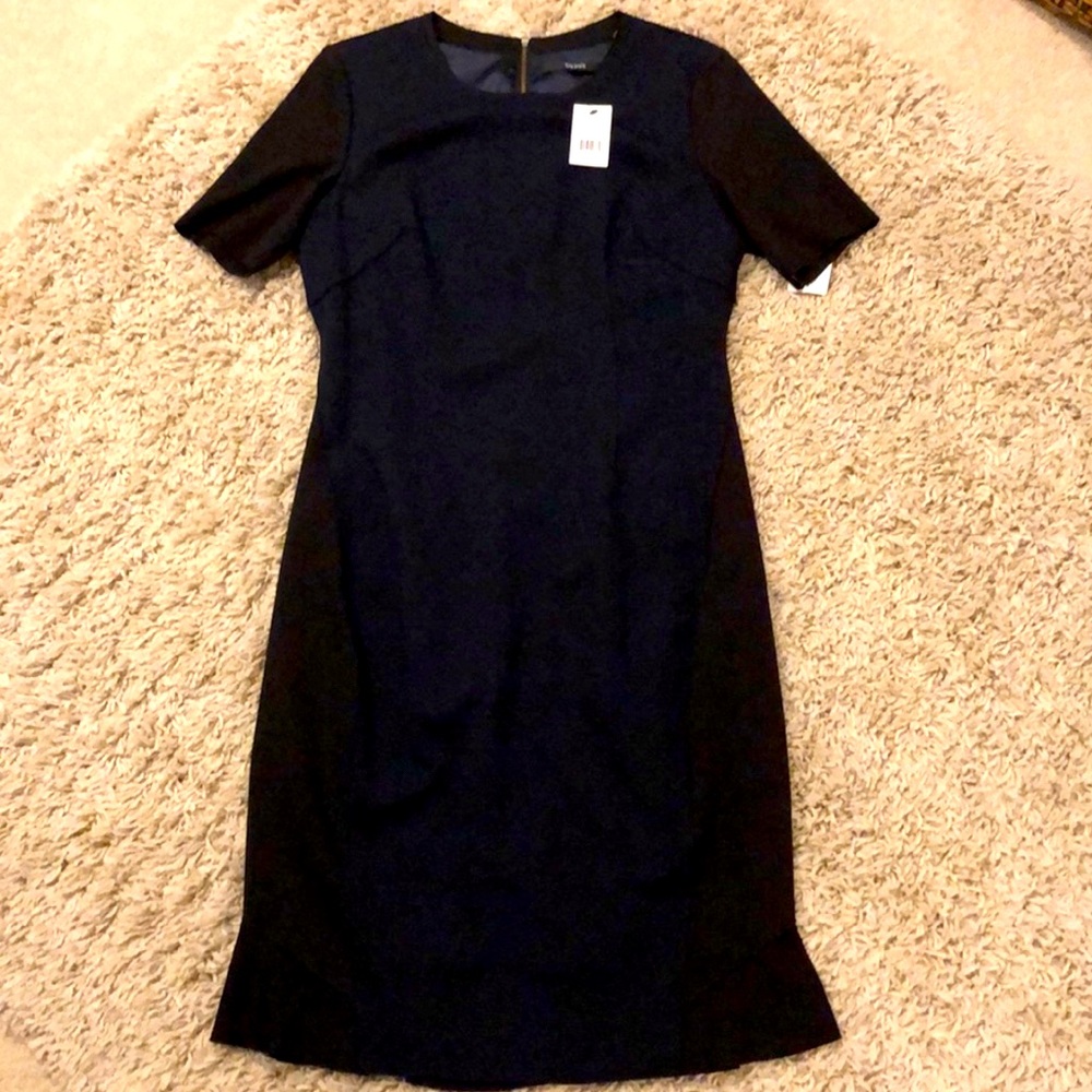 Tahari 8 Navy and Black Short Sleeve Dress
